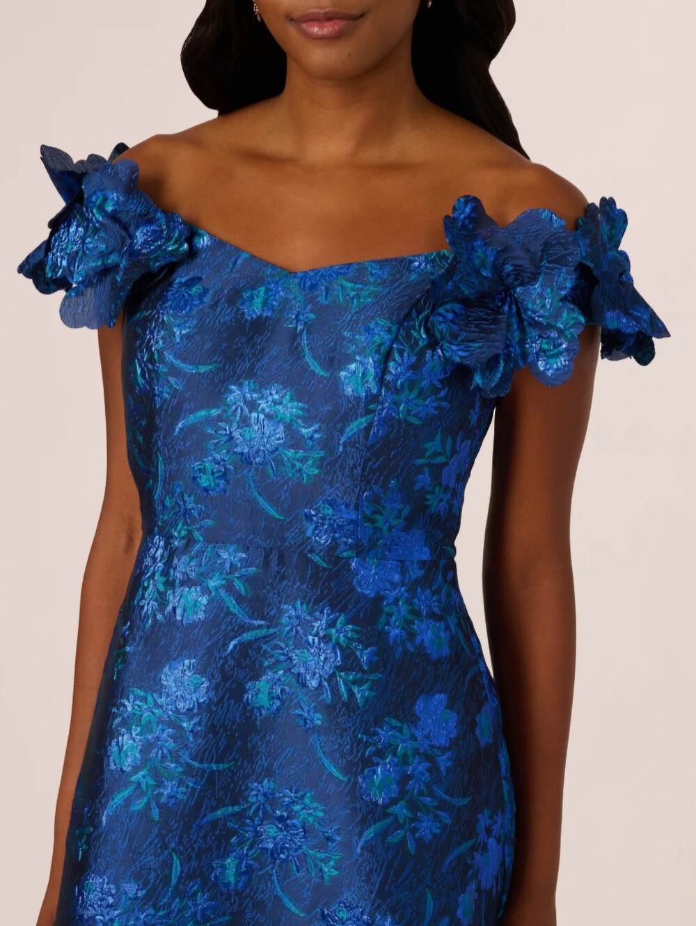 Adrianna Papell BK1410 Floral Jacquard Evening Gown Royal Blue Size 4 - Picture 4 of 4